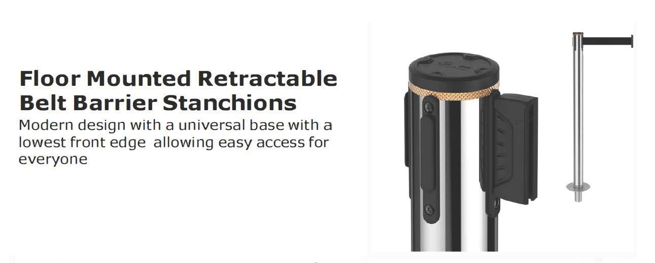 Floor Mounted Retractable Belt Barrier Stanchions description image
